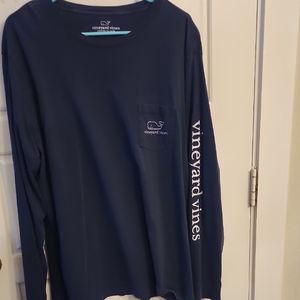 Vineyard Vines Blue Long Sleeve Tee with Sleeve Text